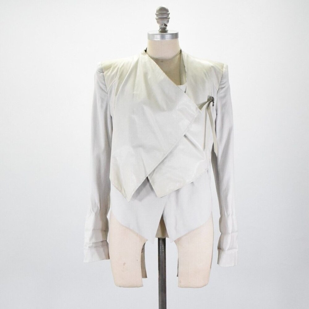 Helmut Lang Light Gray Draped Leather Blazer - Picture 3 of 13